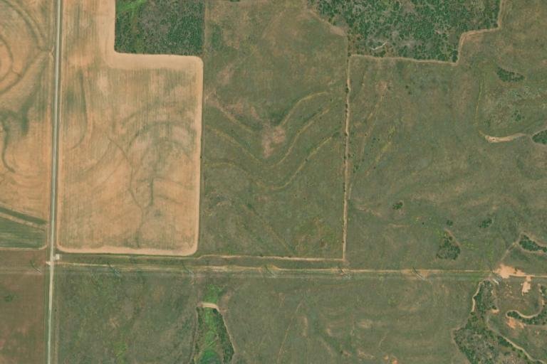 Satellite view of the IREN Childress site in August 2020: open ranchland before construction
